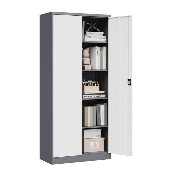 MIIIKO 71" Metal Storage Locker Metal Garage Locker Cabinets with Locking Door and 5 Adjustable Shelves, Steel Classic Storage Cabinet for Home, School, Office, Garage