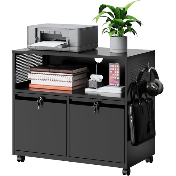 MIIIKO File Cabinet with Storage 2 Drawers, Rolling File Cabinet for Home Office, Metal Black 2 Drawers Storage with Shelf, for Printer, Letter A4 File Organizer