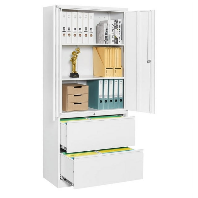 MIIIKO File Cabinets for Home Office, Lateral File Cabinets with Lock,Steel Storage Cabinet with 2 Drawers and Doors for Hanging Files Letter/Legal/A4 Size Files