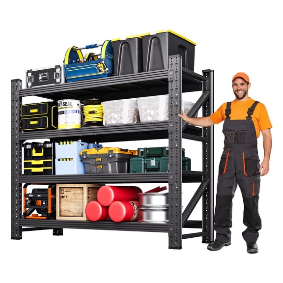 MIIIKO Heavy Duty 4-Tier Adjustable Storage Shelves, 3000LBS Capacity Metal Shelving Unit, 40"W x 20"D x 60"H Steel Rack for Garage Warehouse Basement, Industrial Commercial Utility Shelving, Black