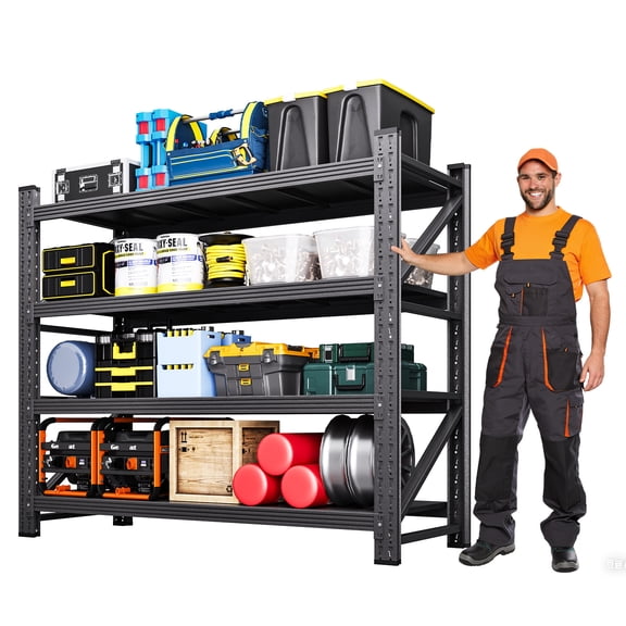 MIIIKO Heavy Duty 4-Tier Adjustable Storage Shelves, 4000LBS Capacity Metal Shelving Unit, 48"W x 24"D x 70"H Steel Rack for Garage Warehouse Basement, Industrial Commercial Utility Shelving, Black