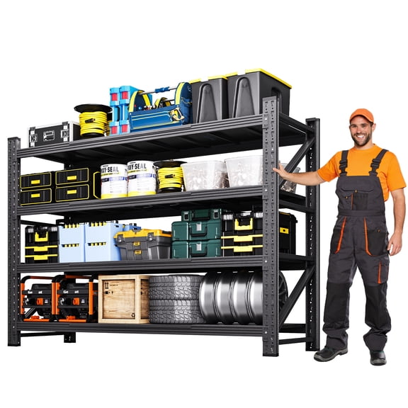 MIIIKO Heavy Duty 4-Tier Adjustable Storage Shelves, 5000LBS Capacity Metal Shelving Unit, 60"W x 24"D x 70"H Steel Rack for Garage Warehouse Basement, Industrial Commercial Utility Shelving, Black