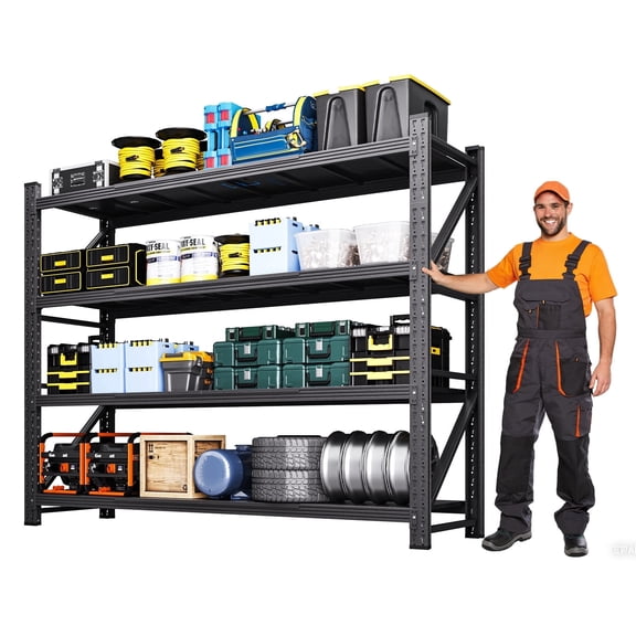 MIIIKO Heavy Duty 4-Tier Adjustable Storage Shelves, 7000LBS Capacity Metal Shelving Unit, 79"W x 24"D x 79"H Steel Rack for Garage Warehouse Basement, Industrial Commercial Utility Shelving, Black