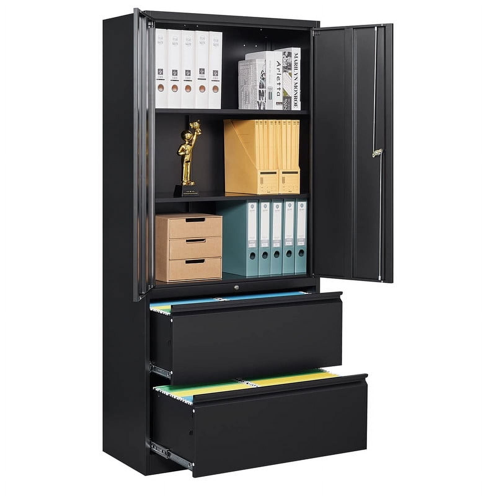 MIIIKO Metal File Cabinet with 2 Drawers,Office Storage Cabinet with Adjustable Shelves, Lockable Lateral File Cabinet for Letter/Legal/A4 Size Files