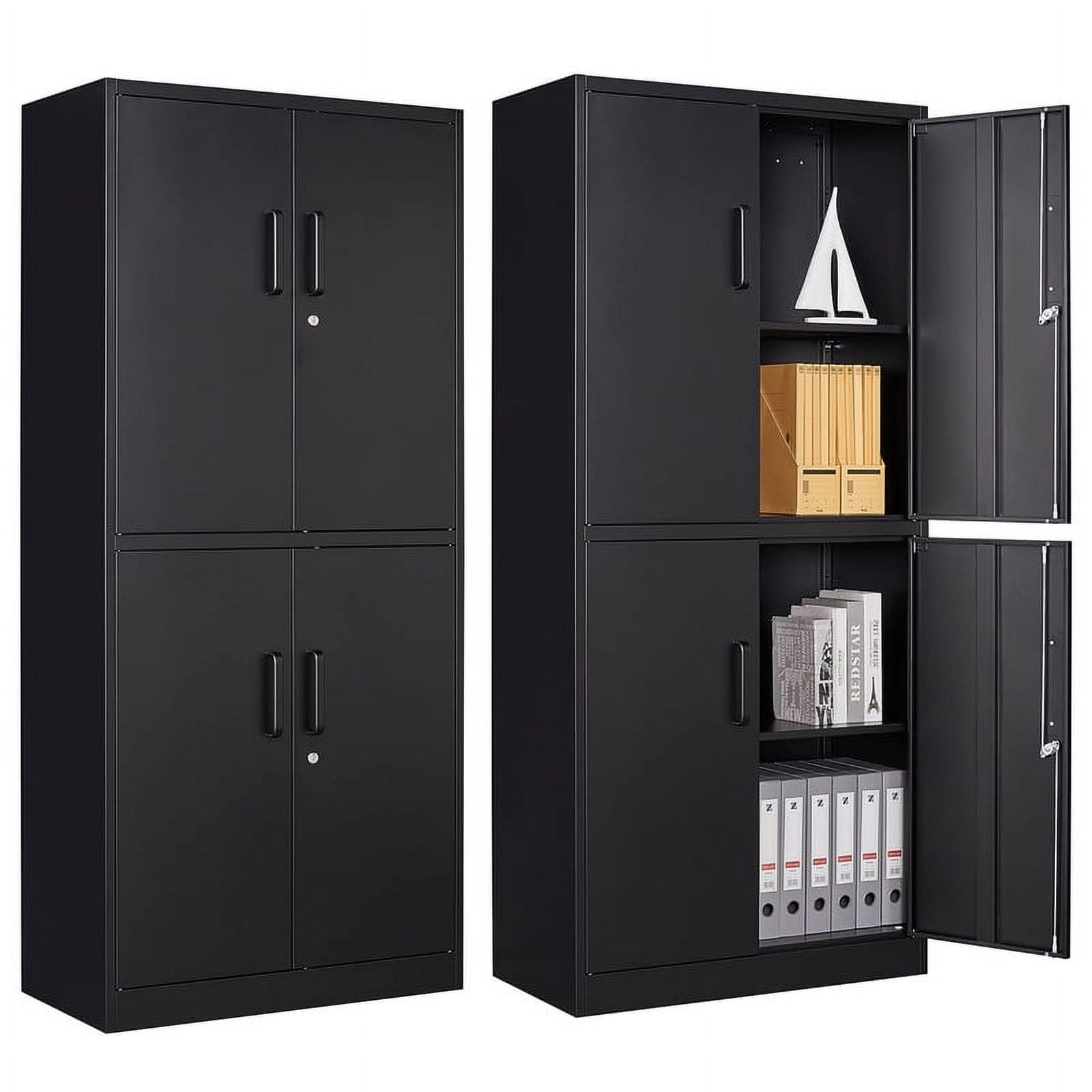 miiico★ MIIIKO Metal Storage Cabinet, 2 Adjustable Shelves Lockable