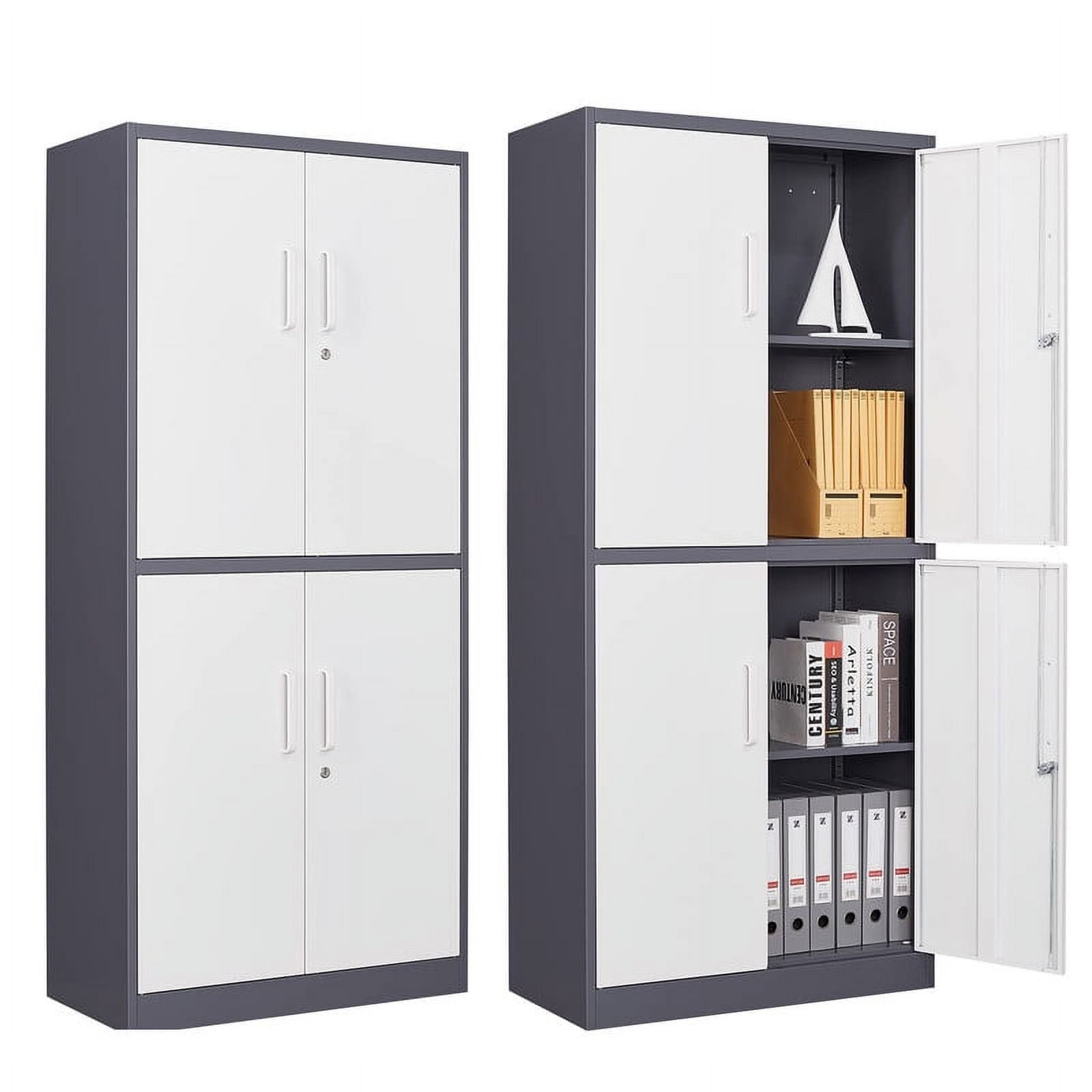 miiico★ MIIIKO Metal Storage Cabinet, 2 Adjustable Shelves Lockable