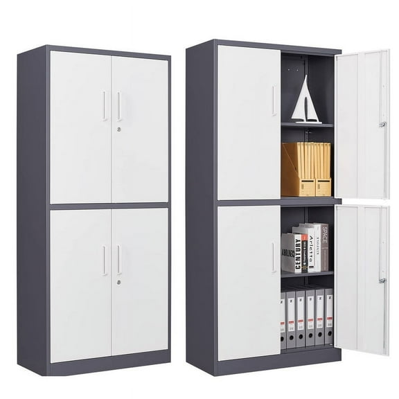 MIIIKO Metal Storage Cabinet, 2 Adjustable Shelves Lockable Door, Steel Locker for Office, Home, Pantry, Garage Utility Cabinet
