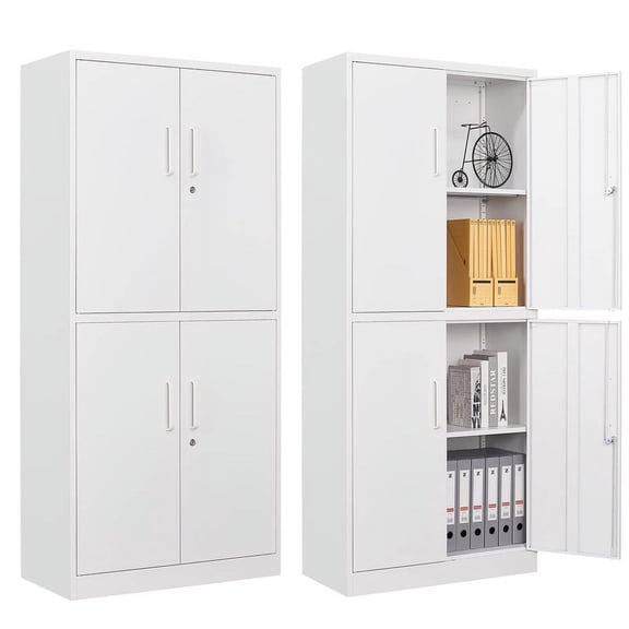 MIIIKO Metal Storage Cabinet, 2 Adjustable Shelves Lockable Door, Steel Locker for Office, Home, Pantry, Garage Utility Cabinet
