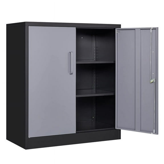 MIIIKO Metal Storage Cabinet, Base Cabinets 2 Door, Steel Storage Cabinets with Locking Doors and Shelves for Garage, Kithen, Home Office and Classroom