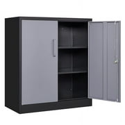 MIIIKO Metal Storage Cabinet, Base Cabinets 2 Door, Steel Storage Cabinets with Locking Doors and Shelves for Garage, Kithen, Home Office and Classroom