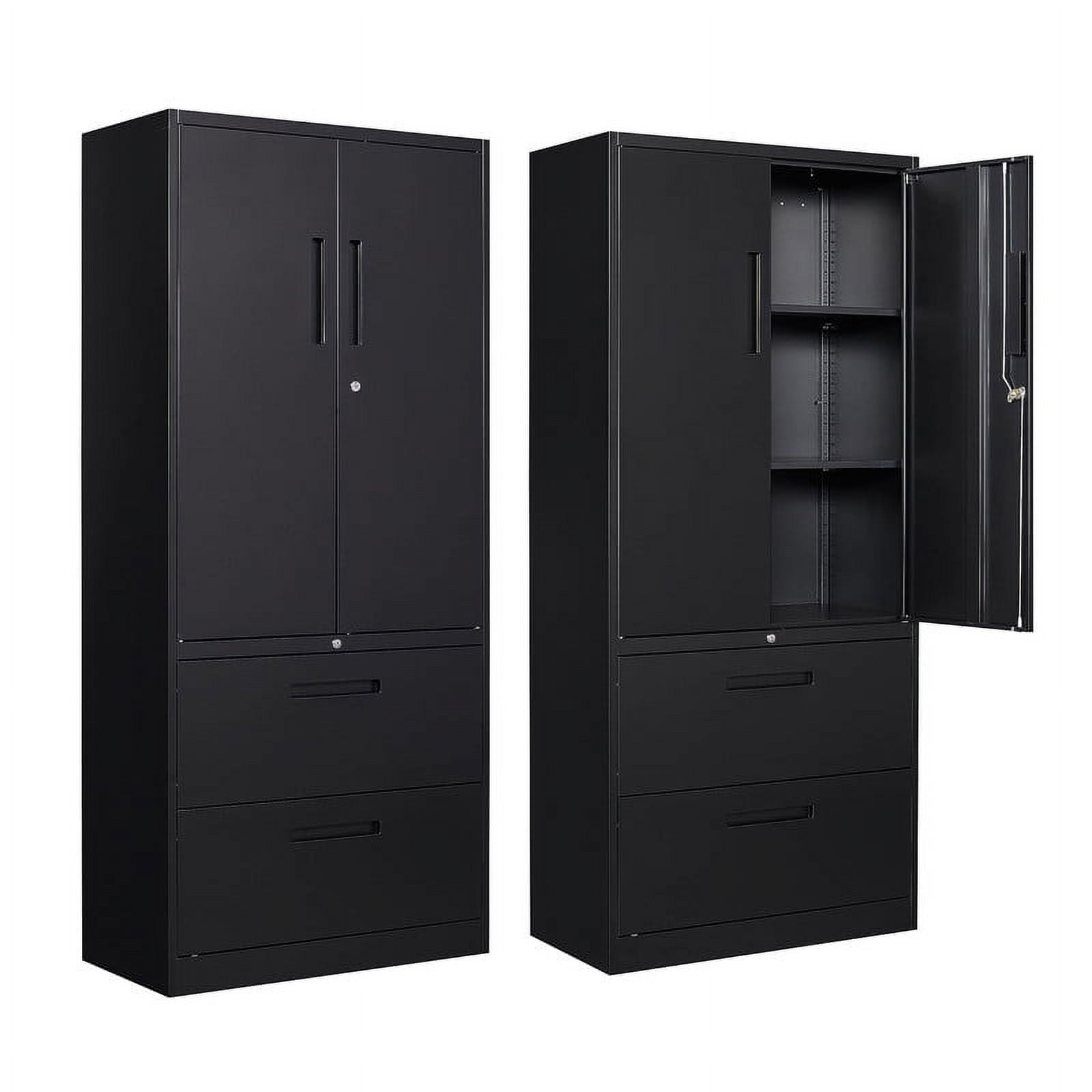 MIIIKO Metal Storage Cabinet with Drawers 71 File Cabinets for Home Office Locking Steel Storage Cabinet with Doors and Shelves for Home Office