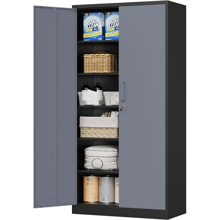 MIIIKO Metal Storage Cabinet with Locking Doors, Black Grey Garage