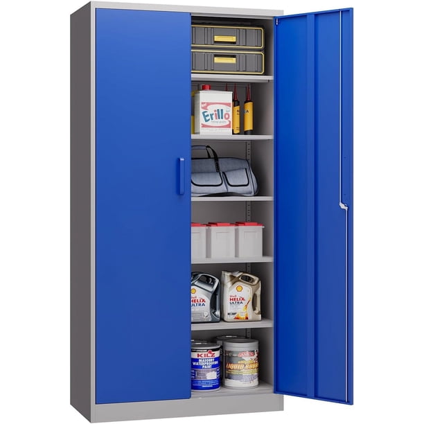 MIIIKO Metal Storage Cabinet with Locking Doors, Blue Grey Garage