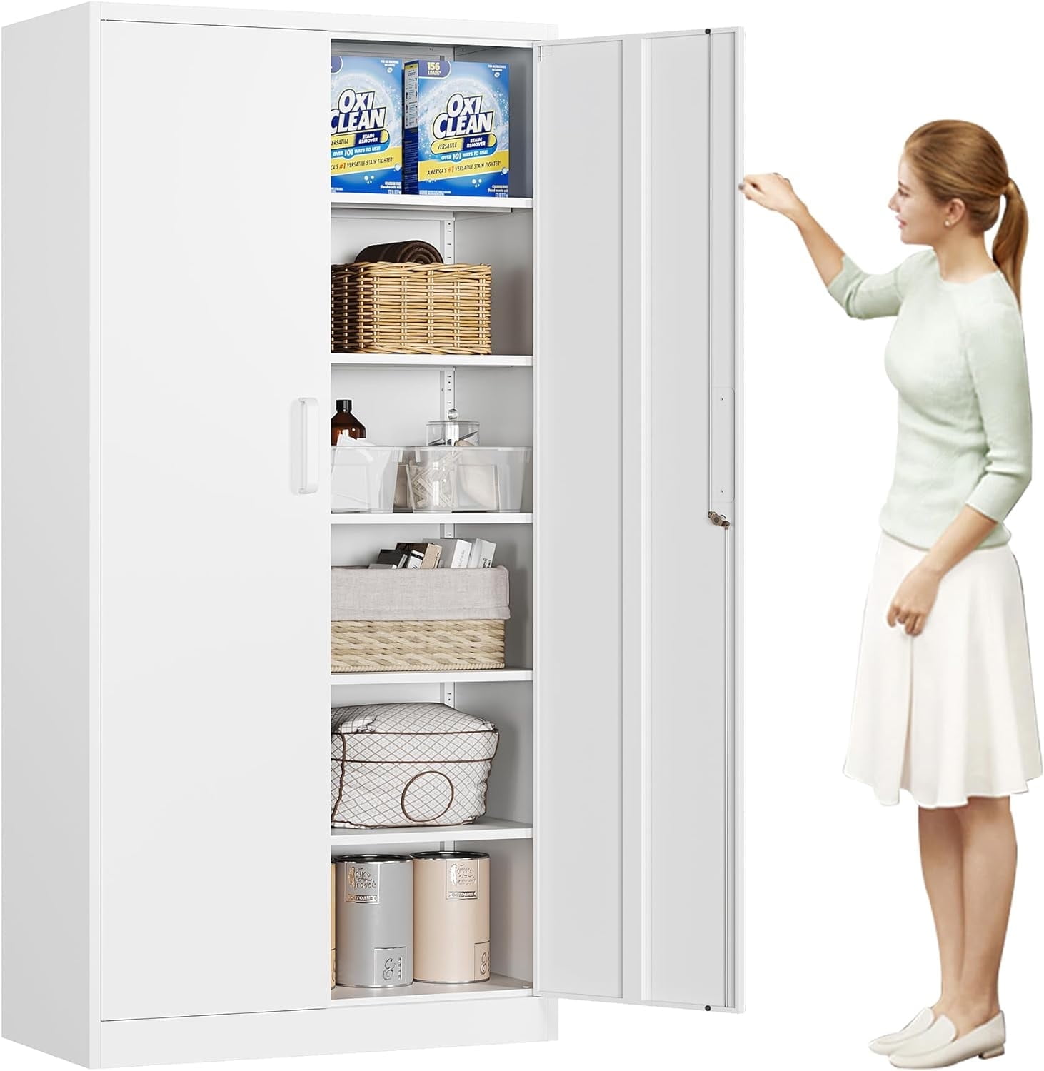 majy n.　0308 MIIIKO Metal Storage Cabinet with Locking Doors, White Garage