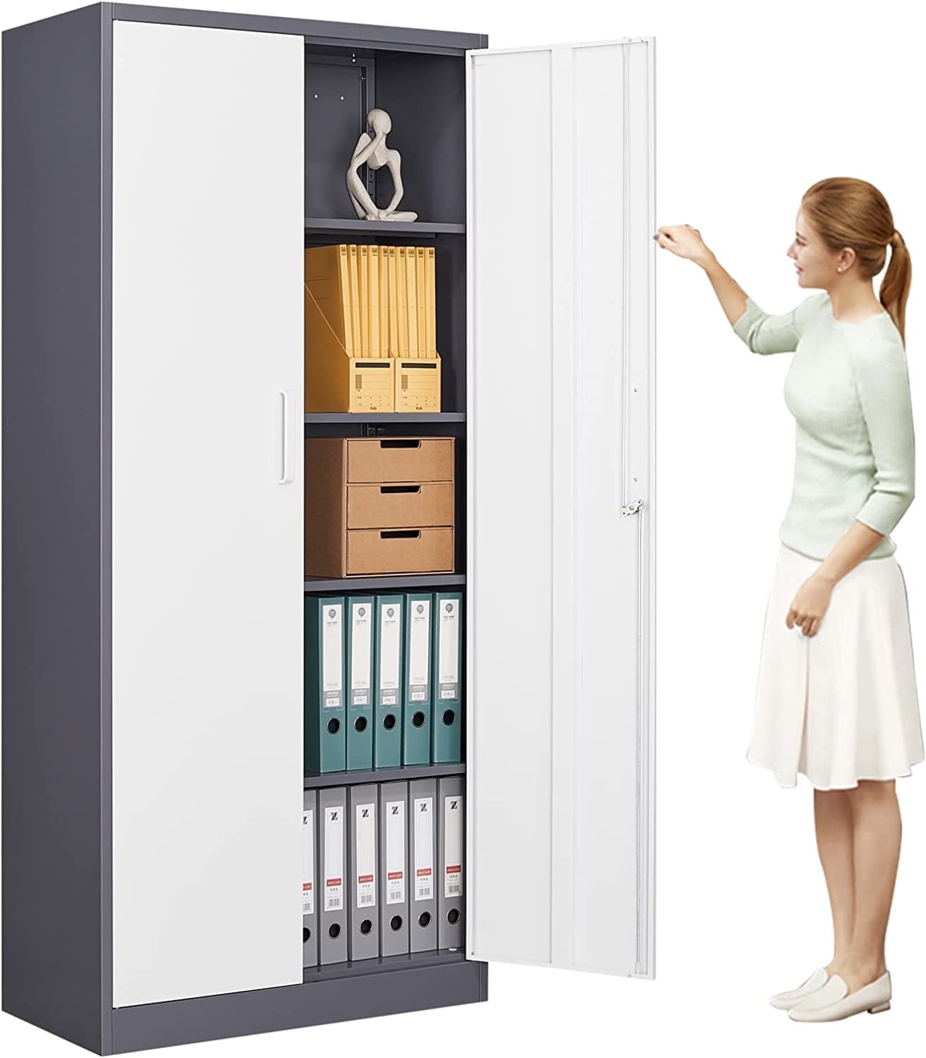 MIIIKO Metal Storage Cabinet with Locking Doors, White Garage