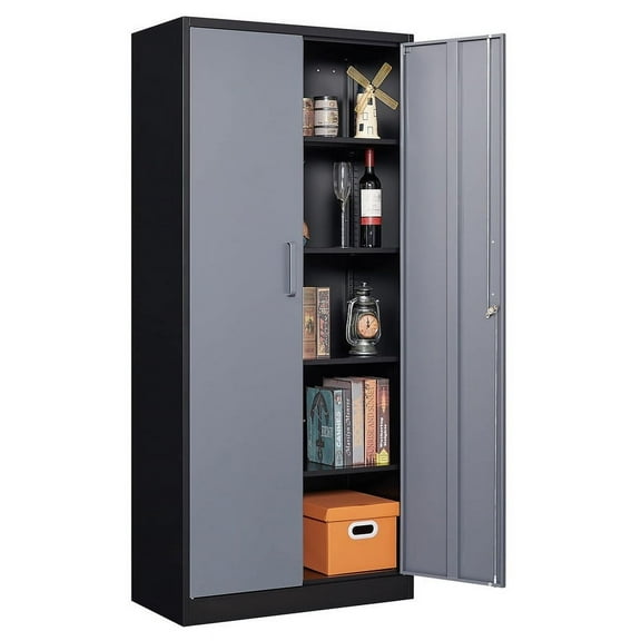 MIIIKO Metal Storage Cabinet with Locking Doors, Black Garage Storage Cabinets with 4 Adjustable Shelves