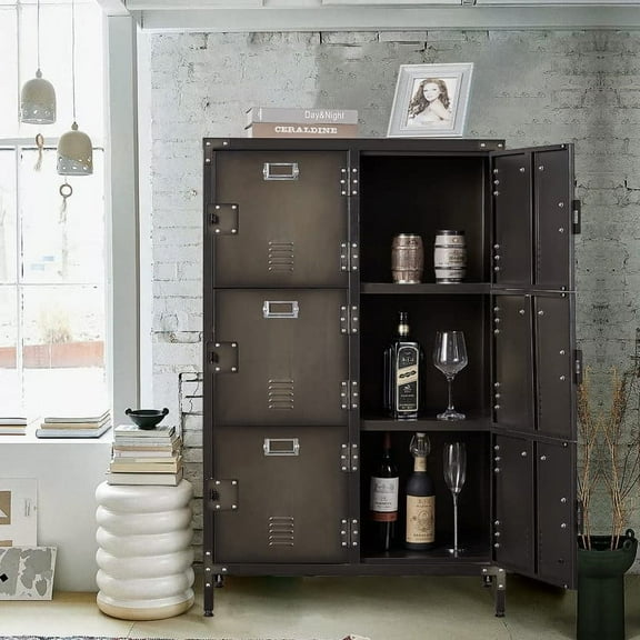 MIIIKO Metal Storage Locker, Industrial Storage Cabinet with Doors and Shelves, Stylish and Sturdy 6 Compartment with Lockable Doors, for Home Office, Club and Bar
