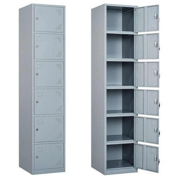 MIIIKO Office Storage Lockers for Employees, 71" Slim Metal Storage Cabinet with 6 Door for School, Gym, Dormitory, Changing Room