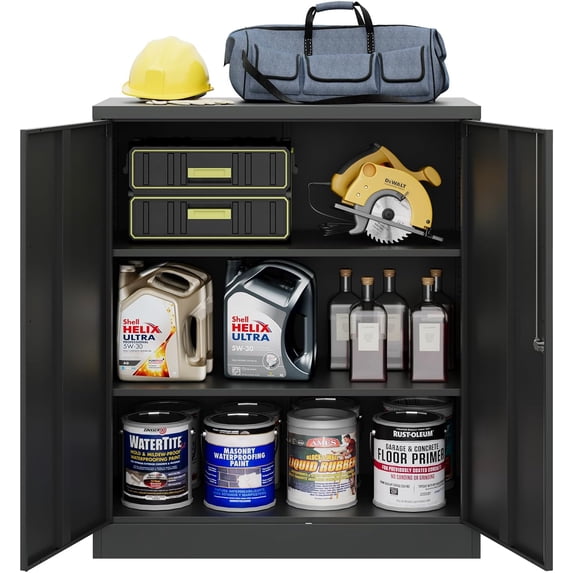 MIIIKO Tall Steel Storage Cabinet with 5 Shelves, Lockable White Metal Tool Cabinet for Garage and Office, Locking 2 Door Storage with Keys