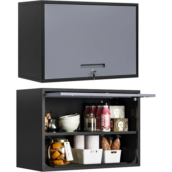 MIIIKO Wall Cabinet with Door and Shelf, Wall Mounted Garage Storage Cabinets, Locking Metal Floating Cabinet for Garage, Home Office, Kitchen and Pantry