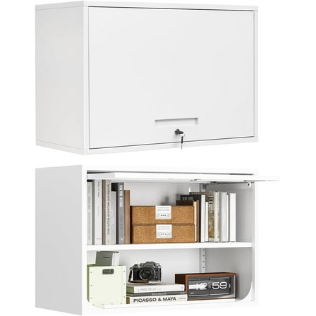 MIIIKO Wall Cabinet with Door and Shelf, Wall Mounted Metal Storage Cabinets, Locking White Floating Cabinet for Garage, Home Office, Kitchen and Pantry