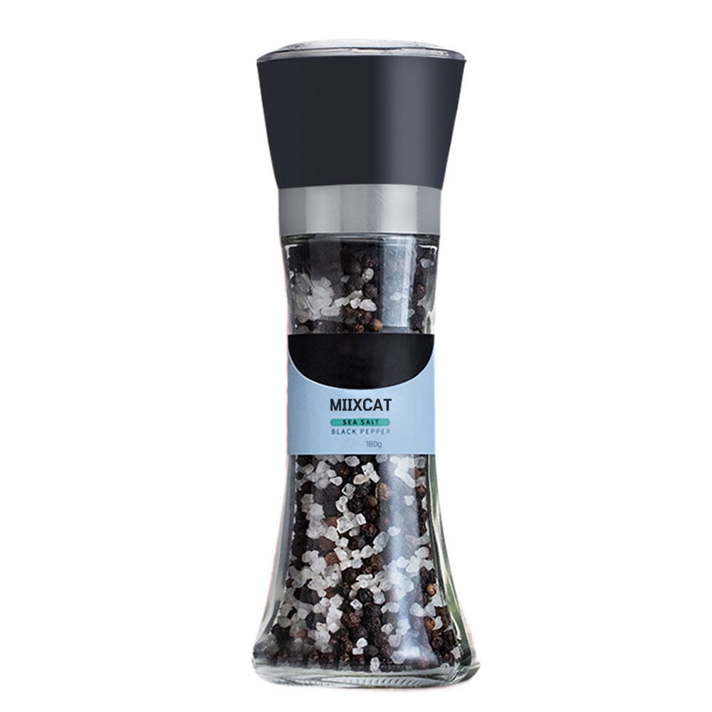 MIIXCAT Black pepper, Whole Black Peppercorn Grinder, 50 g, Refillable and Adjustable, Kosher, Natural, Aromatic