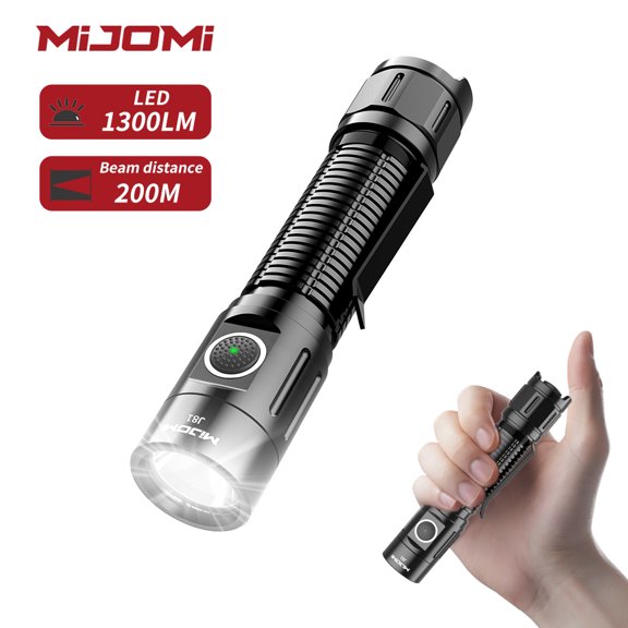 MIJOMI J81 Tactical Flashlight 1300 Lumen Compact Torch Dual Switch USB Rechargeable, Waterproof IP68 for Tactical Games, Camping,Outdoor