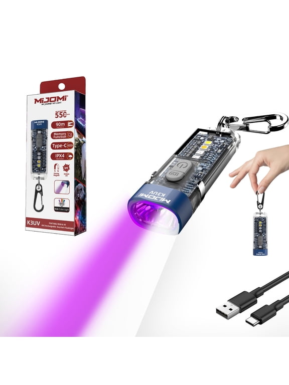 K3UV Key Chain Flashlight, 550 Lumens USB-C Rechargeable EDC Pocket Light with Clip, Multi-Color Modes & IPX4 Waterproof