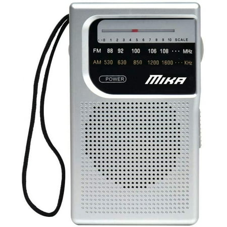MIKA AM/FM Radio, Battery Operated Mini Radio, Transistor Radio (AA Batteries NOT Included) (Silver)