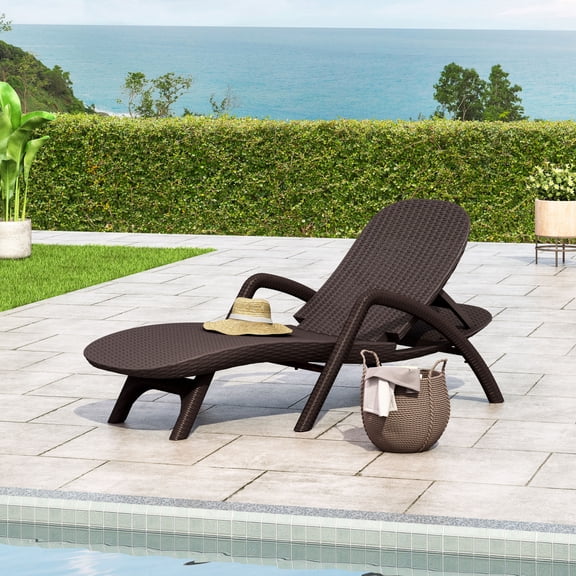 MIKAEL Weather-Resistant Outdoor Chaise Lounge: Sturdy Patio Poolside Lounge Chair with 3D Wicker Texture, Dark Brown