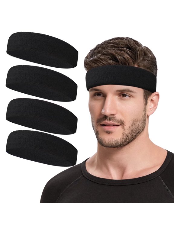 Sweat Absorbent Breathable Stretchy Head Band for Men and Women, Black, 4 Pack