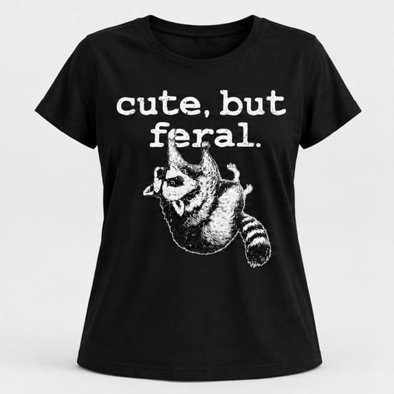 Graphic Raccon MIKDENO Women's Cute but Feral Raccoon Cotton Graphic T-Shirt, Black ...