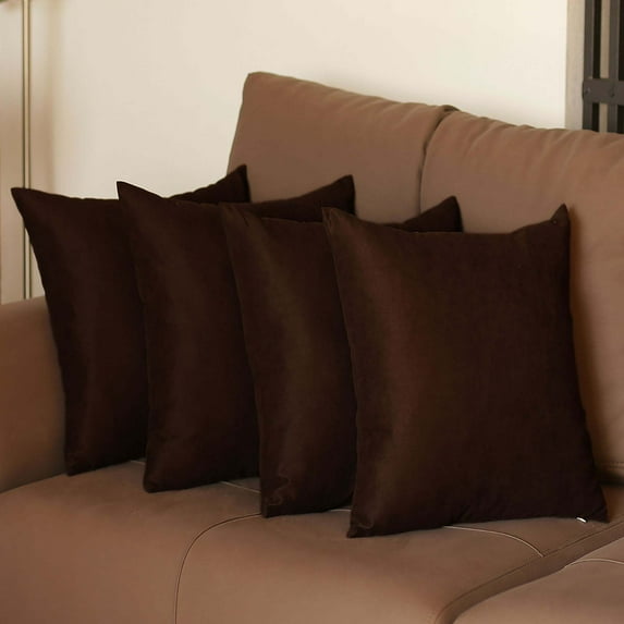 Honey Set of 4 Decorative Throw Pillow Cover Solid Color 20" x 20" Brown Square Pillowcase for Couch, Bedding