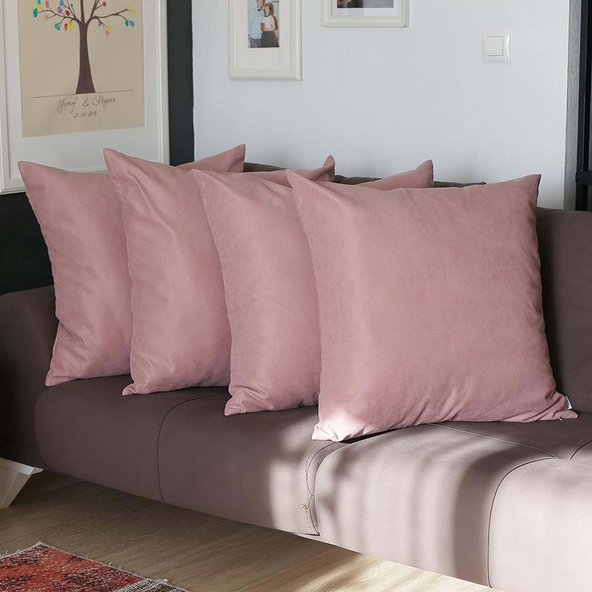 Honey Set of 4 Decorative Throw Pillow Cover Solid Color 22" x 22" Light Pink Square Pillowcase for Couch, Bedding