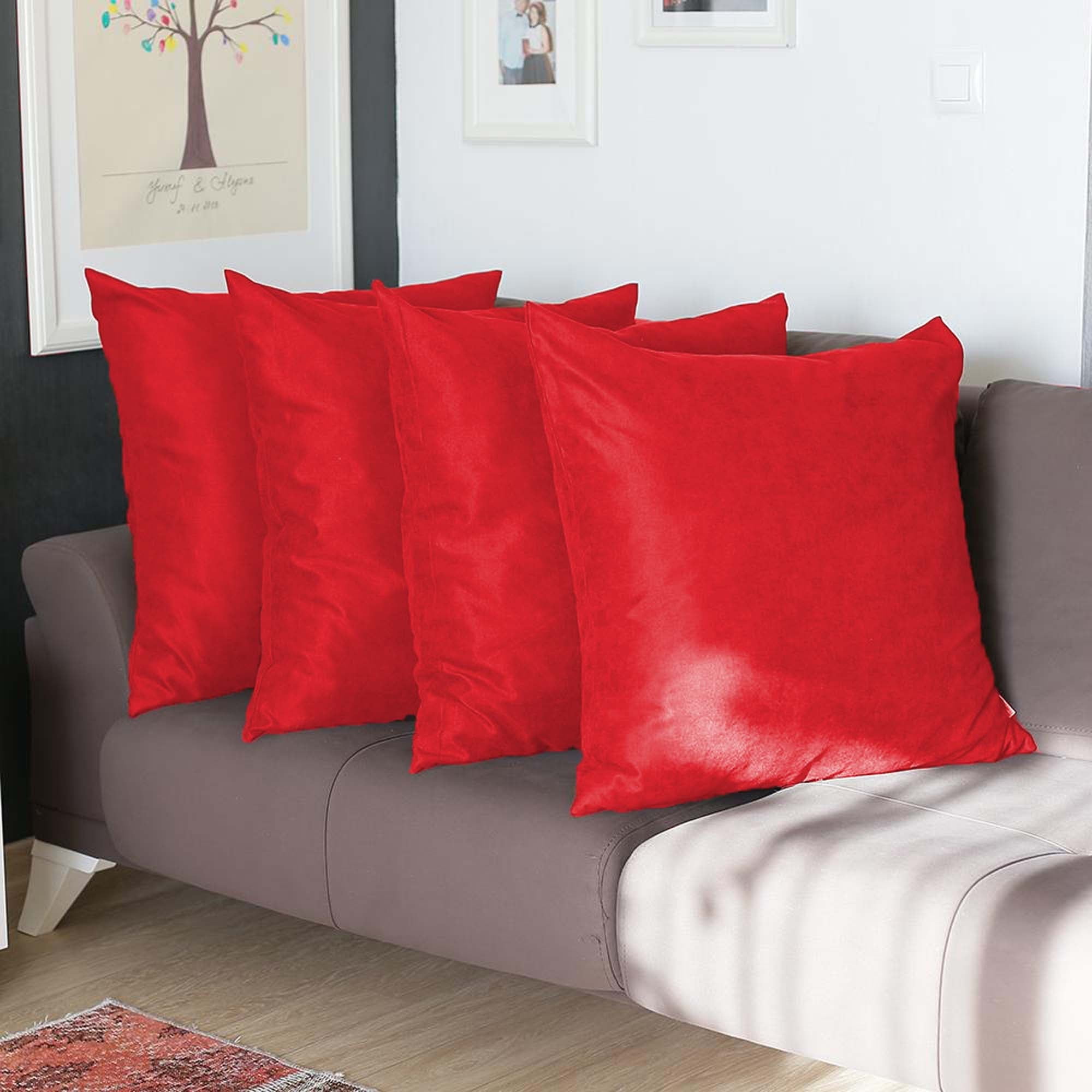 Red Polyester 22" x 22" Decorative Throw Pillow Covers, Set of 4