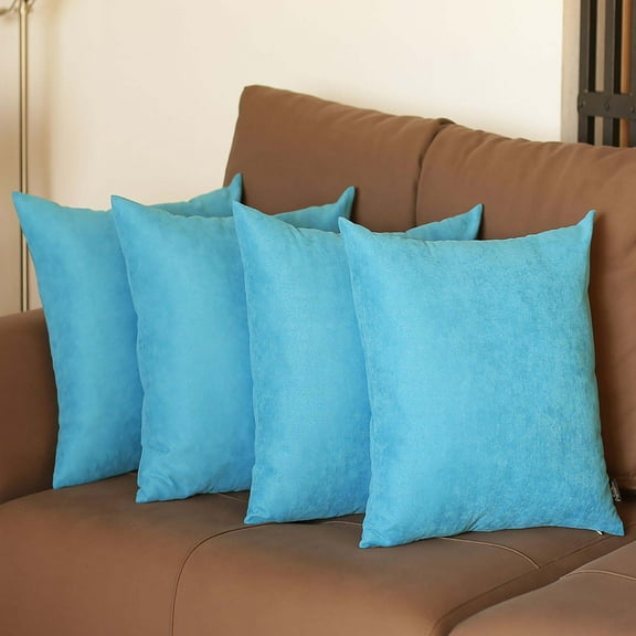 Farmhouse Set of 4 Decorative Throw Pillow Solid Color 20" x 20" Sky Blue Square for Couch, Bedding