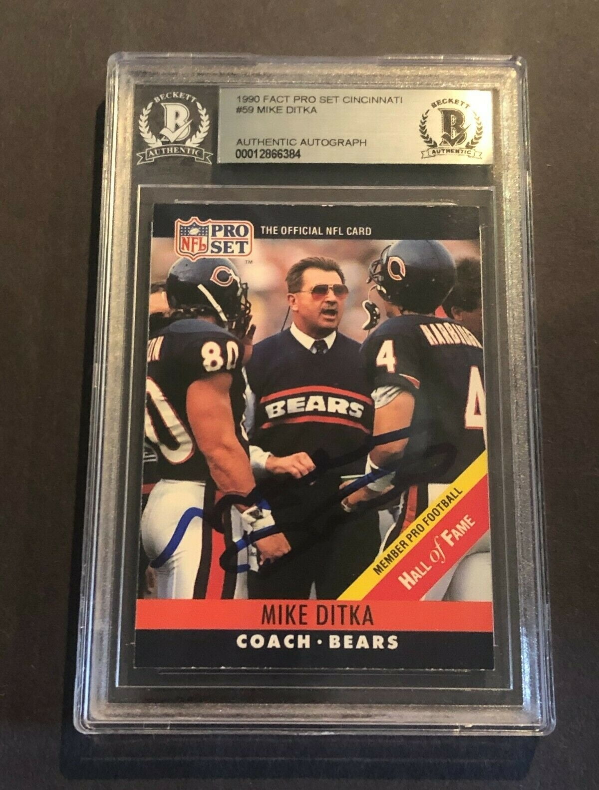 MIKE DITKA Signed 1990 FACT PRO SET CINCINNATI Card #59 Beckett (BAS