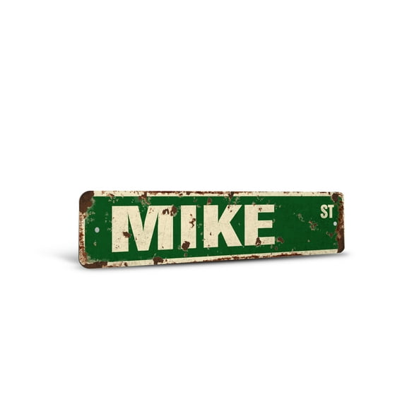 MIKE Vintage Style Rustic Street Sign – Childrens Name Room Sign Retro Decorative Wall Sign for Home, Bar, Garage, or Outdoor Use | 4" X 18" Plastic Road Sign