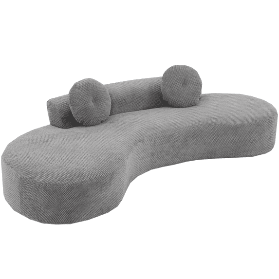 MIKIBAMA 105.5''Curved Cloud Couch Sofa 3-4 Seater Couch with 2 Pillows Point-shaped corduroy,(Anti-Wrinkle) , Gray