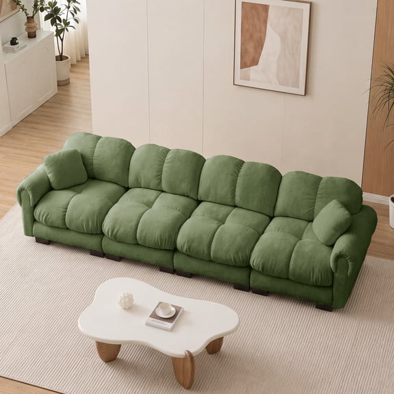 MIKIBAMA 131.5" Modular Sectional Sofa, Modern Chenille Deep Seat Cloud Couches for Living Room, Apartment, Office, 4-Seat, Green