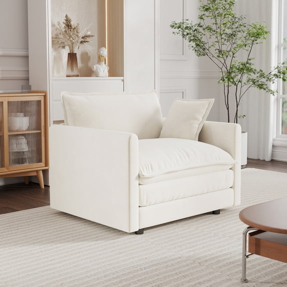 MIKIBAMA Beige Chenille Single Seat Comfy Sofa with Square Arms