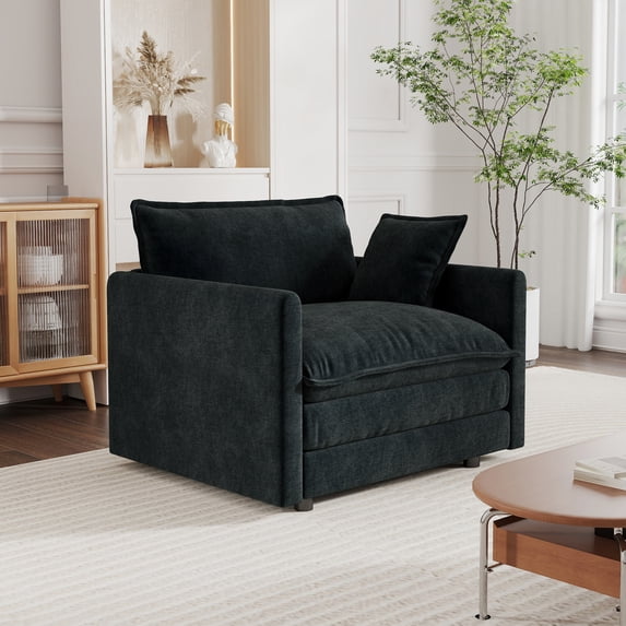 MIKIBAMA Black Single Seat Sofa, Comfy Chenille Couch for Adults