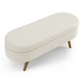 thumbnail image 1 of MIKIBAMA 43.5 Inch Beige Oval Linen Storage Ottoman Bench Rubber Wood Legs for Living Room Bedroom Entryway, 1 of 8