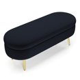 thumbnail image 1 of MIKIBAMA 43.5 Inch Black Oval Flannel Storage Ottoman Bench Golden Metal Legs for Living Room Bedroom Entryway, 1 of 8