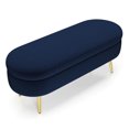 thumbnail image 1 of MIKIBAMA 43.5 Inch Dark Blue Oval Flannel Storage Ottoman Bench Golden Metal Legs for Living Room Bedroom Entryway, 1 of 8