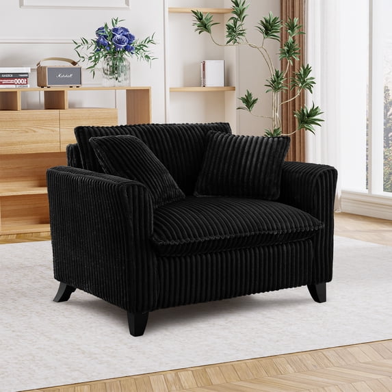 MIKIBAMA 46.5" Corduroy Accent Reading Chair with Armrest for Living Room Bedroom,Black