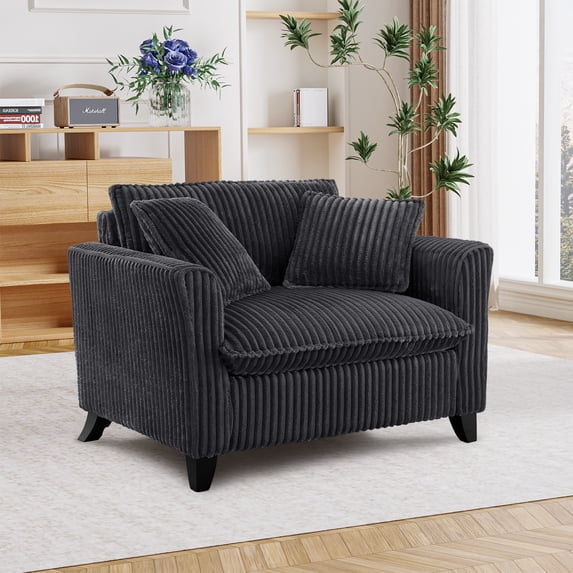MIKIBAMA 46.5" Corduroy Accent Reading Chair with Armrest for Living Room Bedroom,Gray