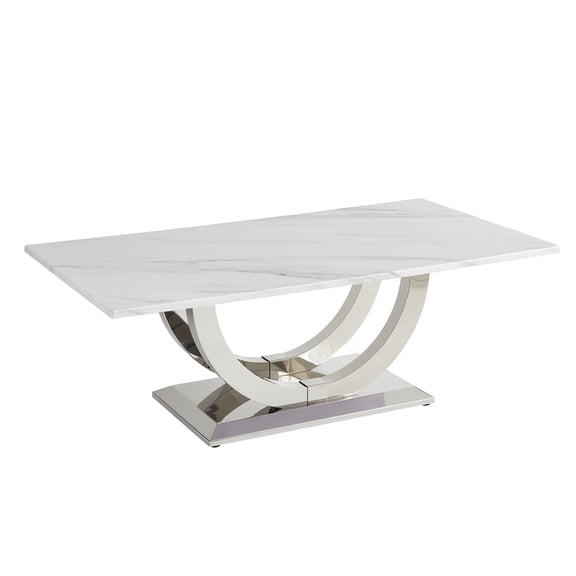 MIKIBAMA 50.4 Inch Modern Rectangular Coffee Table,Marble Pattern MDF Top ,Silver Stainless Steel Base