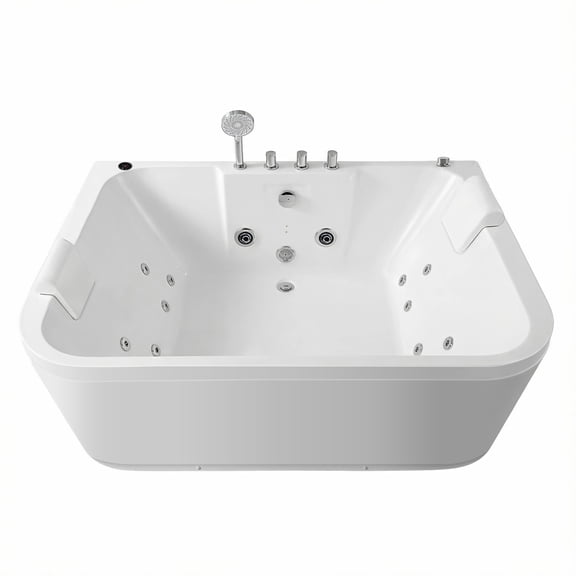 MIKIBAMA 61 Inch Acrylic Whirlpool Massage Bathtub for 2 Person 16 Water Jets LED Lights Heater for Jacuzzi Spa Massage