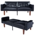 thumbnail image 1 of MIKIBAMA 68.Inch Black 2 Seat PU Leather Mid Century Modern Convertible Futon Sofa Bed Tufted Split Back With Solid Wood Legs for Small Spaces, 1 of 7